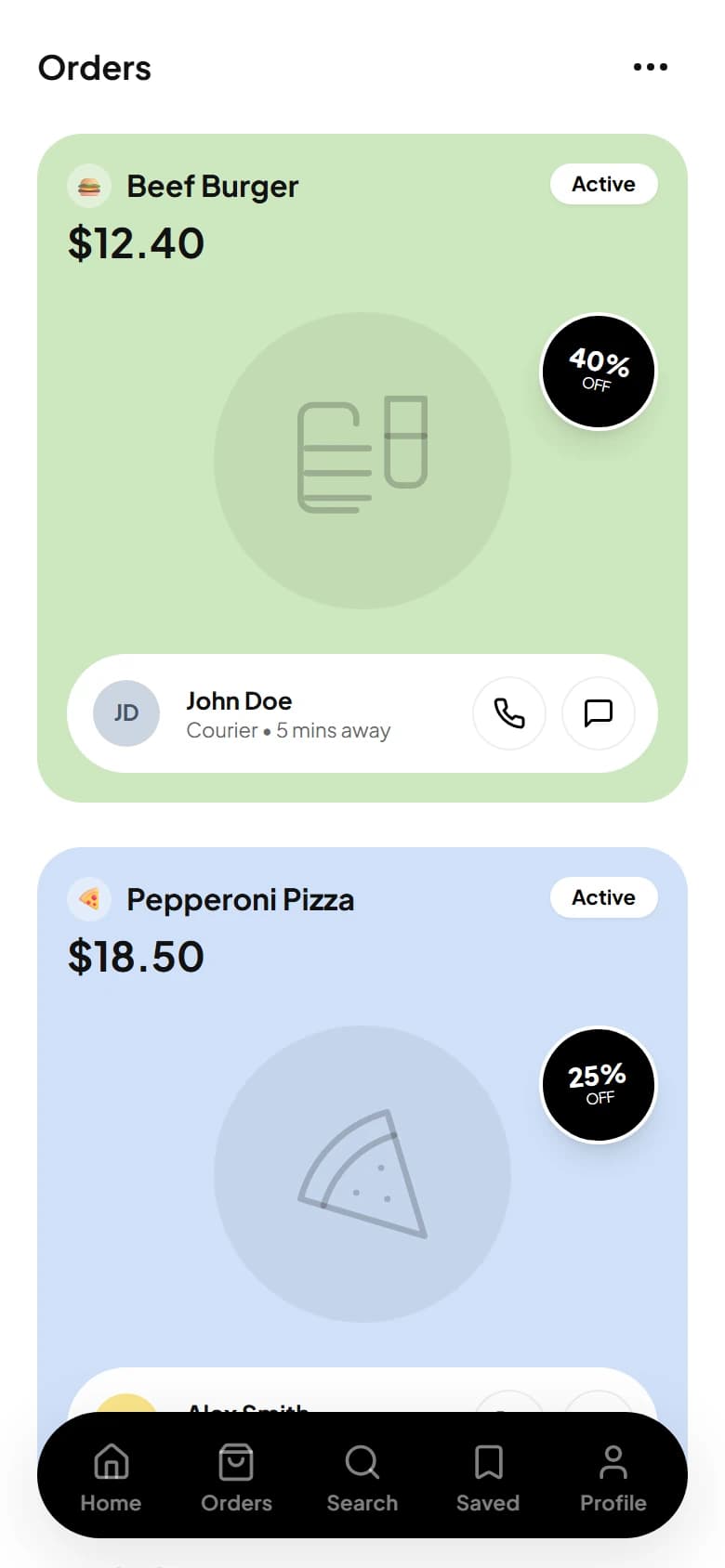 Food Delivery Orders mobile UI generated by Drawgle