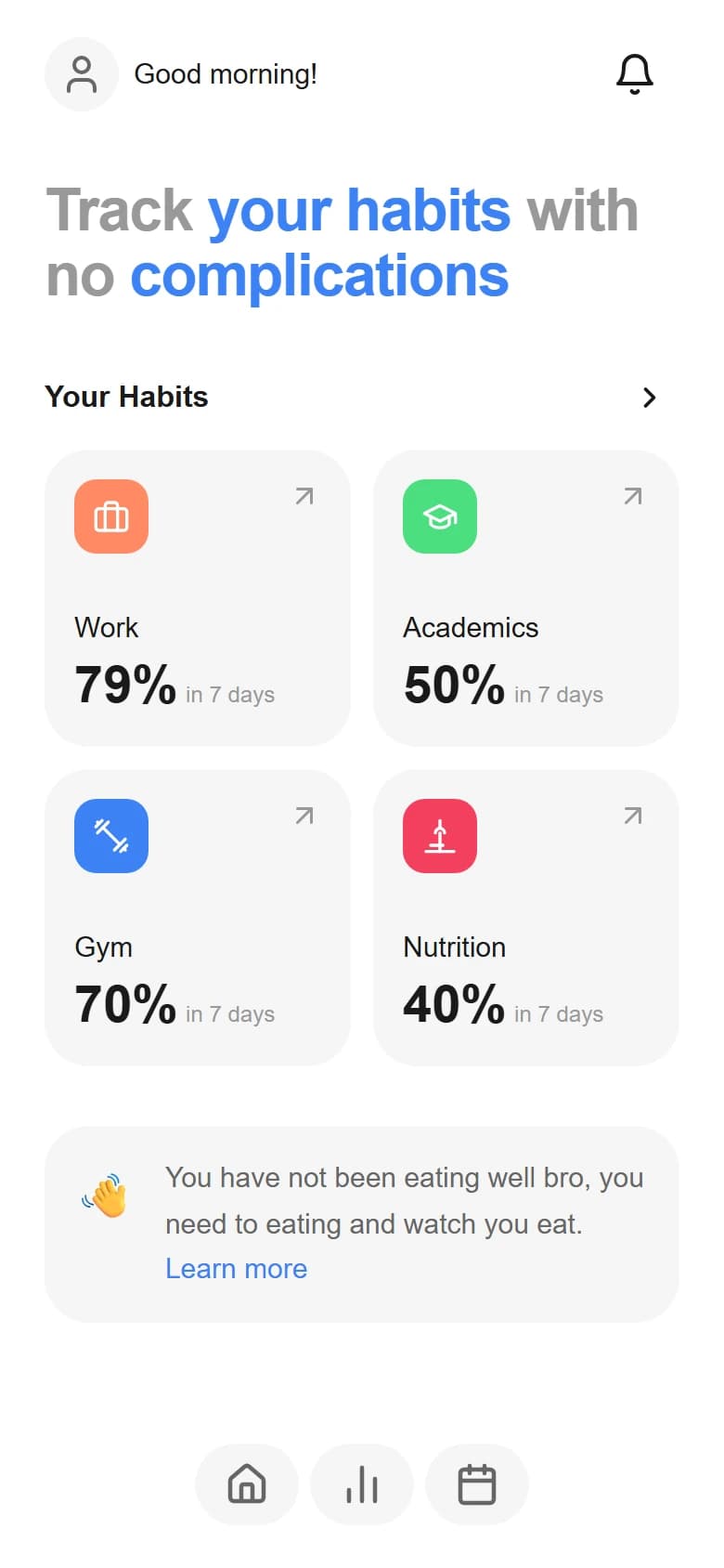 Quiet Habit Habits mobile UI generated by Drawgle
