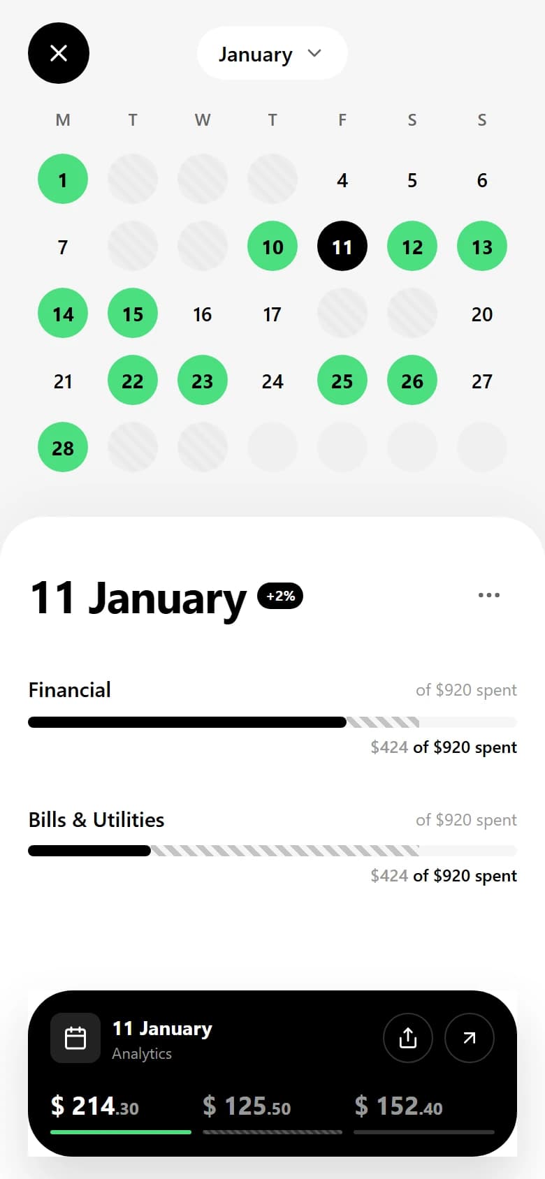 Neo Mint Calendar mobile UI generated by Drawgle