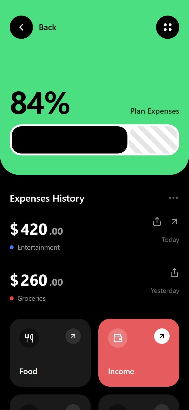 Neo Mint Expense mobile UI generated by Drawgle